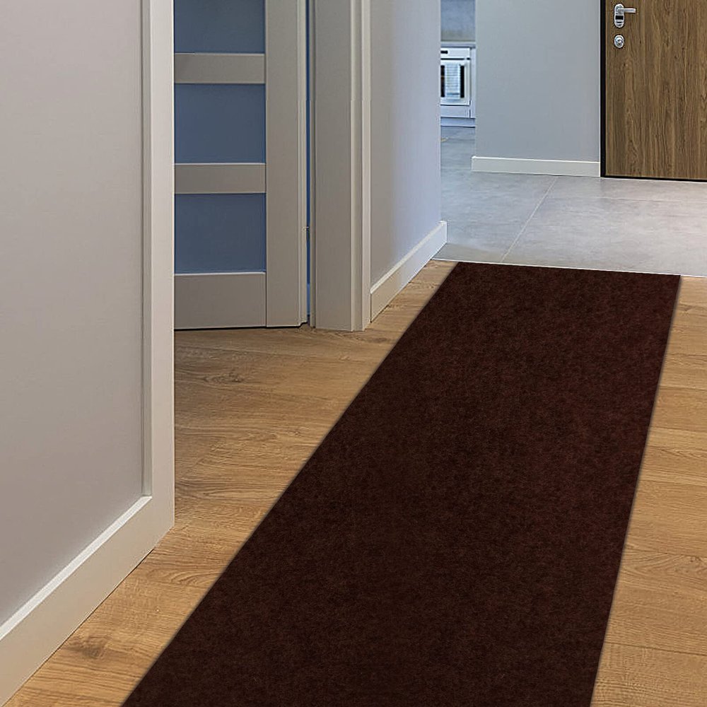 AYOHA Runner Rug 4' x 73' Indoor/Outdoor Carpet Runners, Hallway Kitchen Entryway Bedroom Area Rugs with Natural Non-Slip Rubber Backing, Garage mat, Chocolate Brown (Available for Custom Sizes)