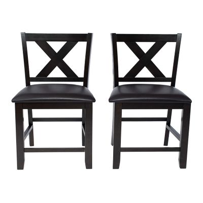 AW Furniture Set of 2 Dark Brown 24-inch Counter Height Bar Stools, Faux Leather Cushion