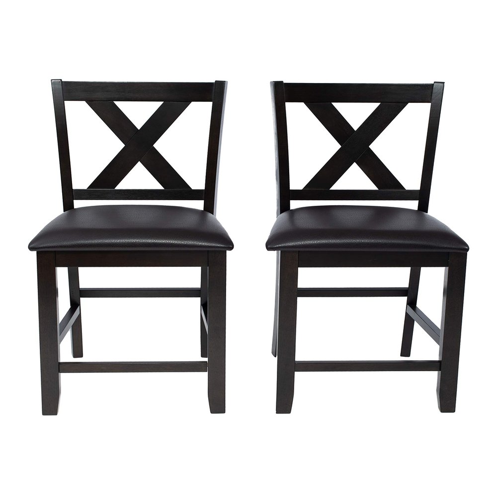 AW Furniture Set of 2 Dark Brown 24-inch Counter Height Bar Stools, Faux Leather Cushion
