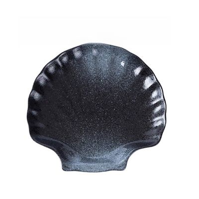 10 inch shell dish plate irregular flat plate shallow plate household ceramic plate-10 inch shiny black