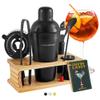 Modern Mixology Cocktail Shaker Set - 8 Piece Bartender Kit on Quality Pine Stand | Complete Cocktail Kit Gift Set | Top Bartender Gifts for Men | Leak Proof Design (Black) view 1