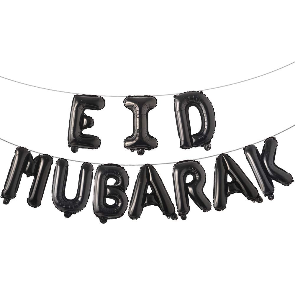 16-Inch Rose Gold Eid Mubarak Foil Balloons Party Decoration Supplies for Ramadan and Muslim Celebration (Black)