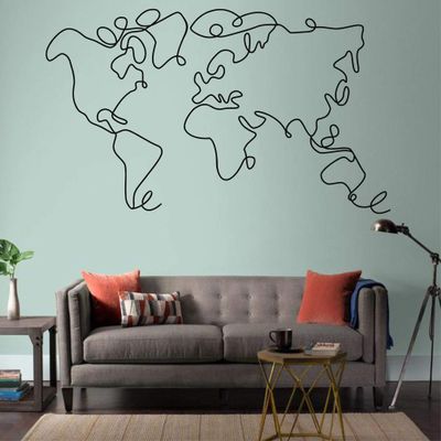 Metal Wall Art, Line Wall Decor, World Map Wall Art 2 Pieces, Metal Wall Decor, Interior Decoration (59" W x 35" H / 150x90 cm)