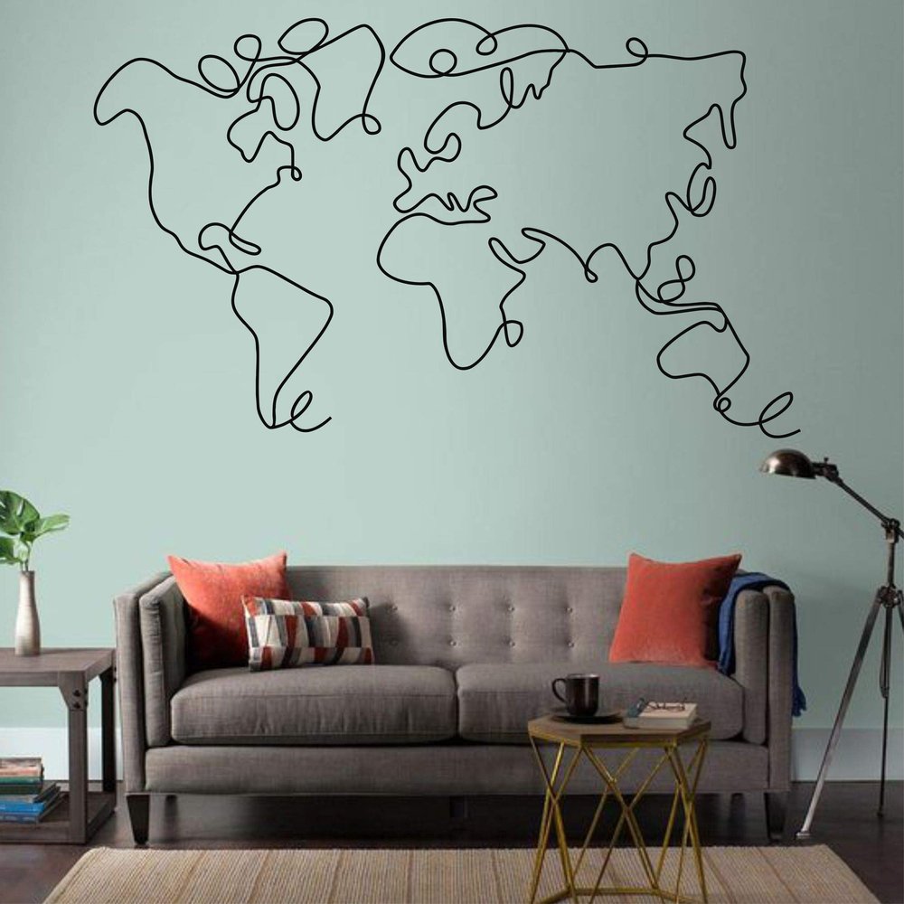 Metal Wall Art, Line Wall Decor, World Map Wall Art 2 Pieces, Metal Wall Decor, Interior Decoration (59" W x 35" H / 150x90 cm)