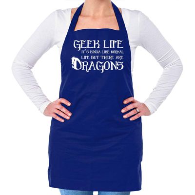 Geek Life: Like Normal Life But With Dragons - Unisex Adult Kitchen/BBQ Apron - Royal Blue - One Size