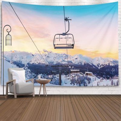 Shorping Boho Tapestry, Tapestry 60X60Inches Christmas Tapestry Winter Wall Tapestry Mountain Tapestry for Home Room Dorm Tapestry Mountains Panorama with Ski Slopes and Lifts Near Vogel Center