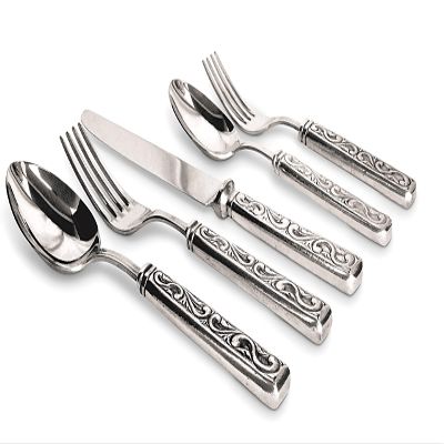 Cunill Donotello 5PC Place Flatware Set, Regular, Pewter