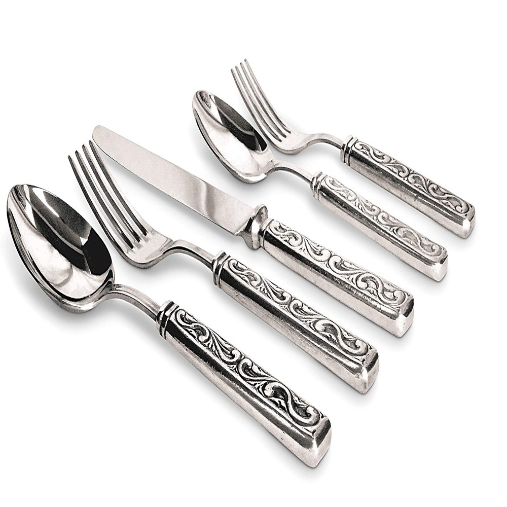 Cunill Donotello 5PC Place Flatware Set, Regular, Pewter