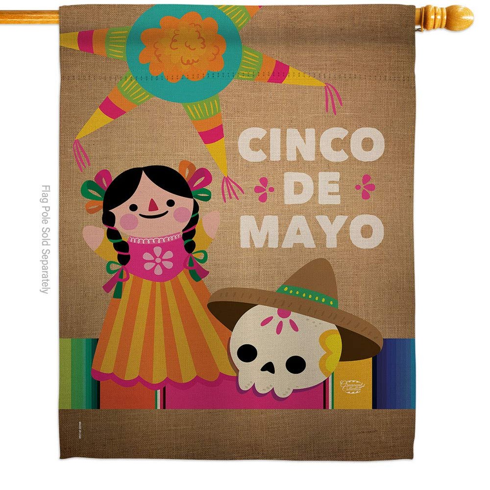 Ornament Collection Cinco de Mayo Day House Flag Summer Party Cactus Pinata Sombrero Mexican Fiesta Outdoor Decoration Banner Small Garden Yard Gift Double-Sided, Thick Fabric, Made in USA