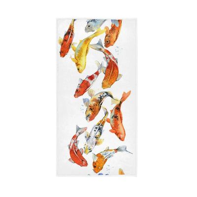 Auskid Watercolor Fish Koi Carp Cotton Hand Towel for Bath Face Spa Gym Hotel