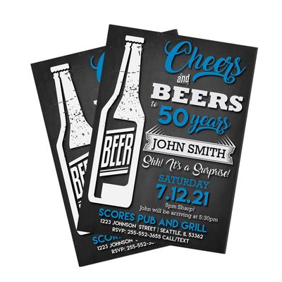 Cheers & Beers Birthday Invitations | Cheers and Beers Invites | Rustic Surprise Birthday | 30th 40th 50th 60th 70th Birthday | Retro | Beer