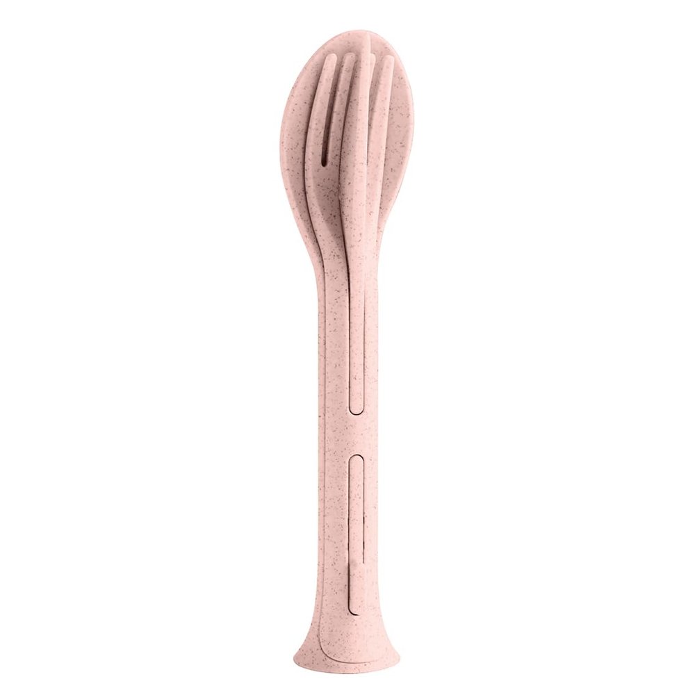 Koziol 4036669 KLIKK POCKET Plastic, Reusable, Knife, Fork, Spoon, Outdoor, Camping, Picnic, Hiking, Vacation, Lunch to go, Cutlery Set of Three, Organic Pink