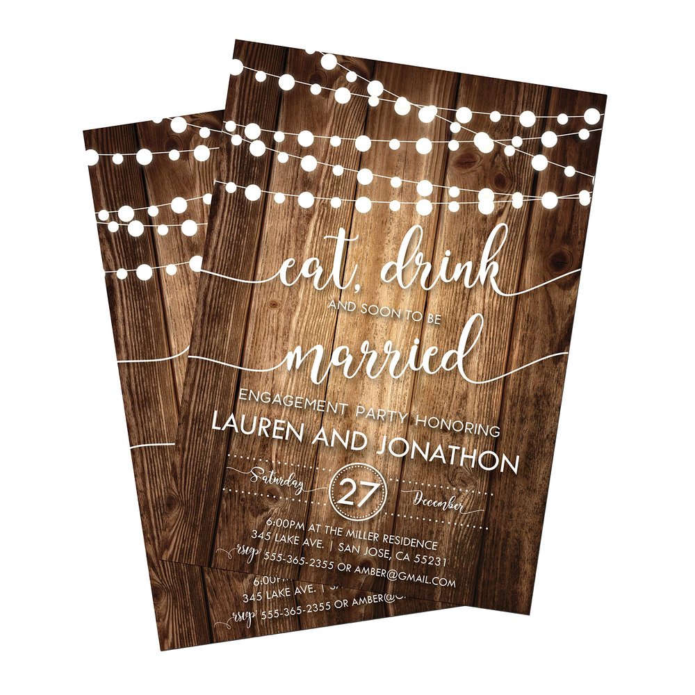 Rustic Engagement Invitation | Eat Drink Soon to Be Married | Engagement Party | String Lights | Wood | Country | Engagement Invites