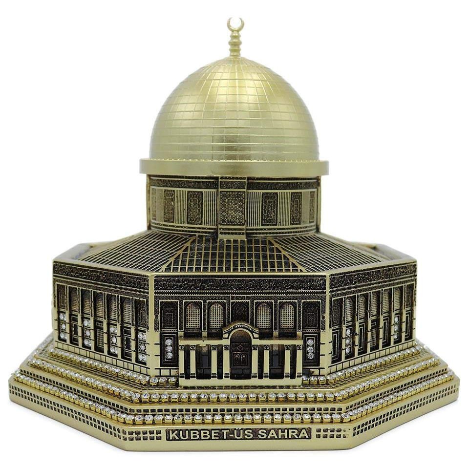Modefa Islamic Turkish Home Decor Showpiece Gift Al Aqsa Mosque Dome of The Rock Jerusalem Replica (Gold)