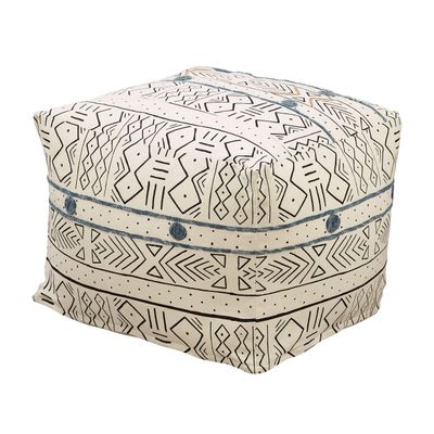 Misc Floor Pouf with Light Mudcloth Design White Abstract Bohemian Eclectic Cotton