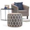 Misc Round Pouf in Grey/Natural Woven Braided Jute Grey Geometric Bohemian Eclectic Pattern Upholstered Handmade view 1