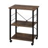 Kcelarec Industrial 3-Tier Rolling Serving Cart with Storage, Microwave Cart for Kitchen, Brown view 1