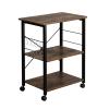 Kcelarec Industrial 3-Tier Rolling Serving Cart with Storage, Microwave Cart for Kitchen, Brown view 2