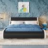 Allewie Upholstered Queen Size Platform Bed Frame Modern Low Profile Sleigh Bed with Faux Leather Headboard, Easy Assembly, No Box Spring Needed, Black and White view 1