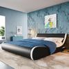 Allewie Upholstered Queen Size Platform Bed Frame Modern Low Profile Sleigh Bed with Faux Leather Headboard, Easy Assembly, No Box Spring Needed, Black and White view 3