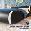 Allewie Upholstered Queen Size Platform Bed Frame Modern Low Profile Sleigh Bed with Faux Leather Headboard, Easy Assembly, No Box Spring Needed, Black and White view 4