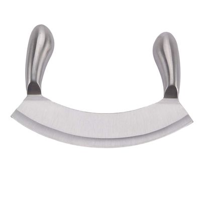 7" Single Blade Mezzaluna Knife with Double Stainless Steel Handles ~ Staurant (Single Blade)