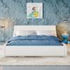 Allewie Upholstered Queen Size Platform Bed Frame Modern Low Profile Sleigh Bed with Faux Leather Adjustable Headboard, Wood Slat Support, Easy Assembly, No Box Spring Needed, White view 1