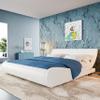 Allewie Upholstered Queen Size Platform Bed Frame Modern Low Profile Sleigh Bed with Faux Leather Adjustable Headboard, Wood Slat Support, Easy Assembly, No Box Spring Needed, White view 3