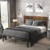 Allewie Queen Size Platform Bed Frame with Wooden Headboard and Metal Slats,Rustic Country Style Mattress Foundation,Box Spring Optional, Dark Brown view 1