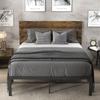Allewie Queen Size Platform Bed Frame with Wooden Headboard and Metal Slats,Rustic Country Style Mattress Foundation,Box Spring Optional, Dark Brown view 3