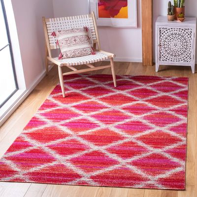 SAFAVIEH Washable Rug Outdoor Montage Collection - 3' x 5', Fuchsia & Ivory, Non-Shedding & Easy to Clean, Ideal for Patio, Backyard, Mudroom (MTG261R)