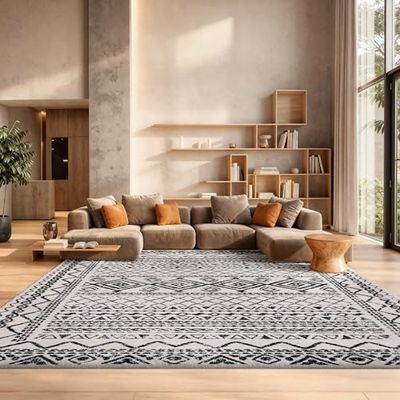 SAFAVIEH Area Rug 8x10 - Tulum Collection - Large - Ivory & Black, Moroccan Boho Distressed Design, Non-Shedding & Easy to Clean, Ideal for Living Room, Bedroom, Dining Space (TUL268D)