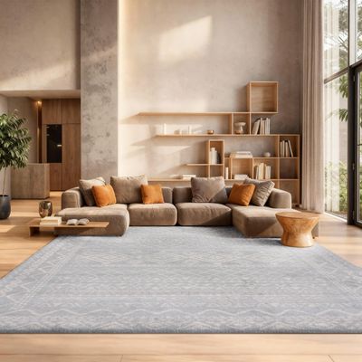 SAFAVIEH Area Rug 8x10 - Tulum Collection - Large - Light Grey & Ivory, Moroccan Boho Distressed Design, Non-Shedding & Easy to Clean, Ideal for Living Room, Bedroom, Dining Space (TUL268F)