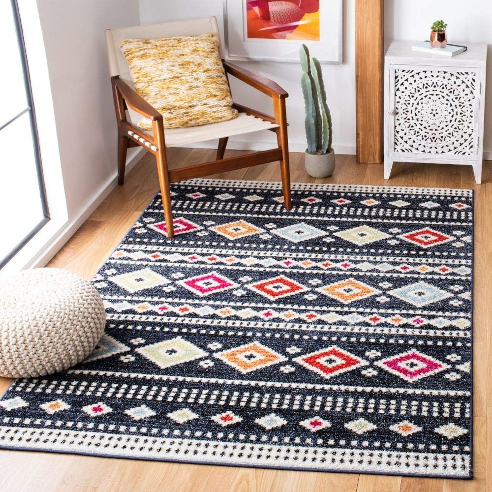 SAFAVIEH Area Rug 8x10 - Adirondack Collection - Large - Black & Ivory, Boho Tribal Design, Non-Shedding & Easy Cleaning, Ideal for Living Room, Bedroom, Office, Dining Space (ADR277Z)