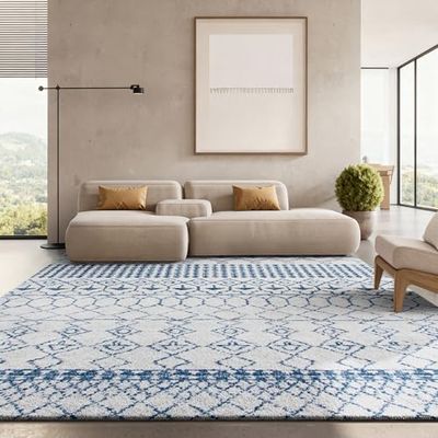SAFAVIEH Area Rug 8x10 - Tulum Collection - Large - Ivory & Navy, Moroccan Boho Distressed Design, Non-Shedding & Easy to Clean, Ideal for Living Room, Bedroom, Dining Space (TUL229E)