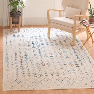 SAFAVIEH Area Rug 8x10 - Tulum Collection - Large - Ivory & Turquoise, Moroccan Boho Distressed Design, Non-Shedding & Easy to Clean, Ideal for Living Room, Bedroom, Dining Space (TUL262C)