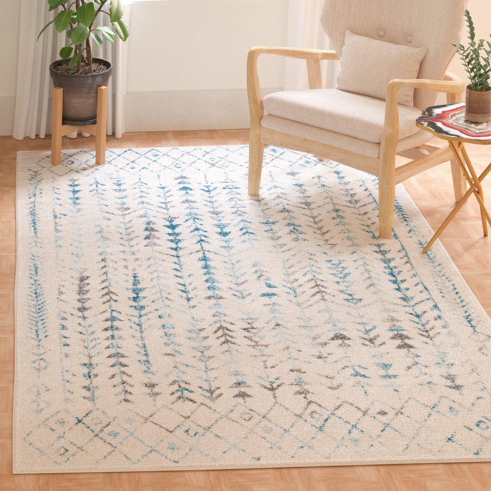 SAFAVIEH Area Rug 8x10 - Tulum Collection - Large - Ivory & Turquoise, Moroccan Boho Distressed Design, Non-Shedding & Easy to Clean, Ideal for Living Room, Bedroom, Dining Space (TUL262C)