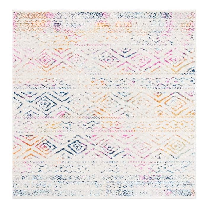SAFAVIEH Area Rug 8x10 - Tulum Collection - Large - Ivory & Fuchsia, Moroccan Boho Distressed Design, Non-Shedding & Easy to Clean, Ideal for Living Room, Bedroom, Dining Space (TUL267E)
