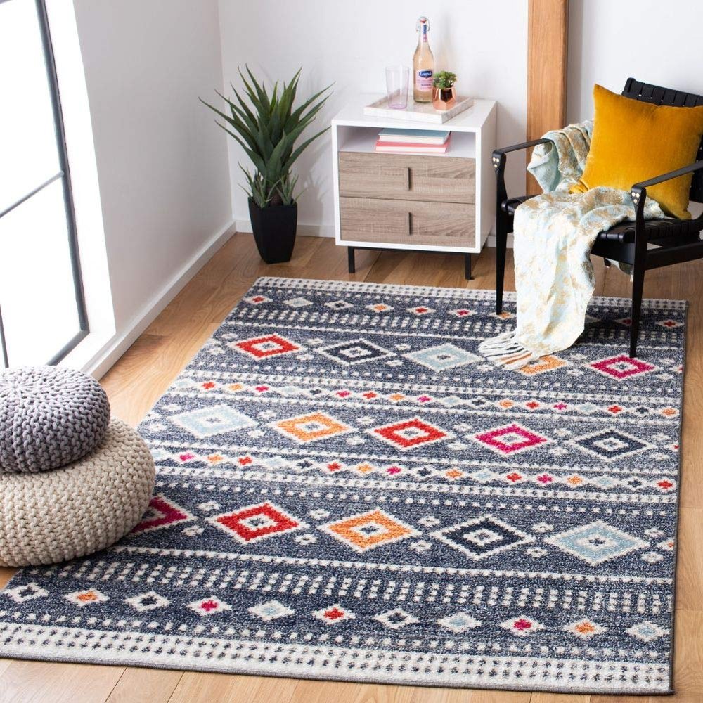 SAFAVIEH Area Rug 8x10 - Adirondack Collection - Large - Grey & Ivory, Boho Tribal Design, Non-Shedding & Easy Cleaning, Ideal for Living Room, Bedroom, Office, Dining Space (ADR277F)