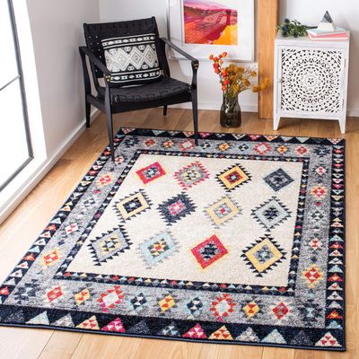 SAFAVIEH Area Rug 8x10 - Adirondack Collection - Large - Ivory & Grey, Boho Tribal Design, Non-Shedding & Easy Cleaning, Ideal for Living Room, Bedroom, Office, Dining Space (ADR270A)