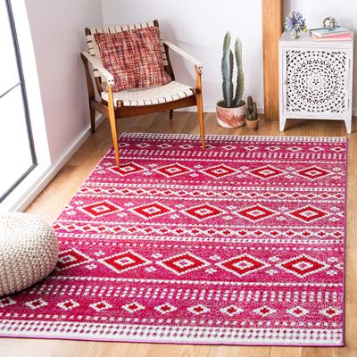 SAFAVIEH Area Rug 8x10 - Adirondack Collection - Large - Fuchsia & Ivory, Boho Tribal Design, Non-Shedding & Easy Cleaning, Ideal for Living Room, Bedroom, Office, Dining Space (ADR277R)