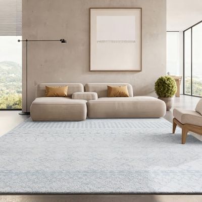 SAFAVIEH Area Rug 8x10 - Tulum Collection - Large - Ivory & Light Grey, Moroccan Boho Distressed Design, Non-Shedding & Easy to Clean, Ideal for Living Room, Bedroom, Dining Space (TUL229D)