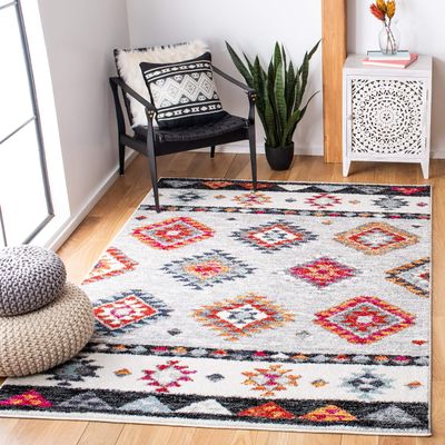 SAFAVIEH Area Rug 8x10 - Adirondack Collection - Large - Grey & Red, Boho Tribal Design, Non-Shedding & Easy Cleaning, Ideal for Living Room, Bedroom, Office, Dining Space (ADR245F)