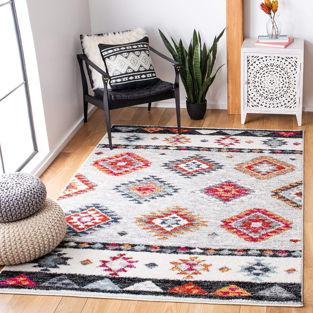 SAFAVIEH Area Rug 8x10 - Adirondack Collection - Large - Grey & Red, Boho Tribal Design, Non-Shedding & Easy Cleaning, Ideal for Living Room, Bedroom, Office, Dining Space (ADR245F)