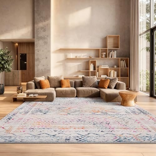 SAFAVIEH Area Rug 8x10 - Tulum Collection - Large - Ivory & Fuchsia, Moroccan Boho Distressed Design, Non-Shedding & Easy to Clean, Ideal for Living Room, Bedroom, Dining Space (TUL268E)