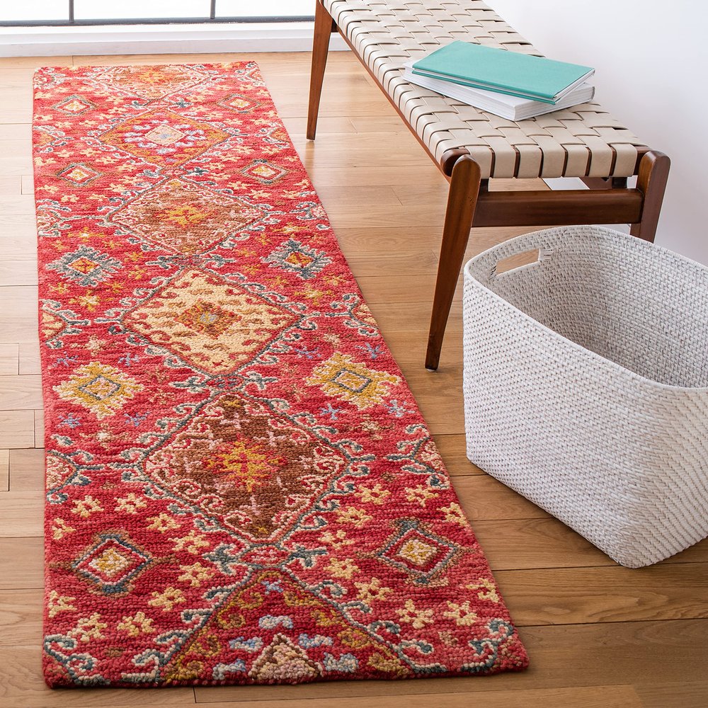 SAFAVIEH Aspen Collection Runner Rug - 2'3" x 9', Red & Gold, Handmade Moroccan Boho Wool, Ideal for High Traffic Areas in Living Room, Bedroom (APN529Q)