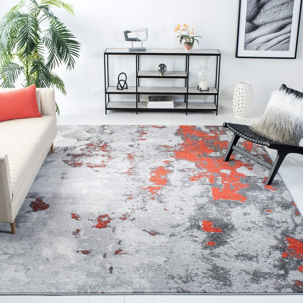 SAFAVIEH Area Rug 8x10 - Adirondack Collection - Large - Orange & Grey, Modern Abstract Design, Non-Shedding & Easy Cleaning, Ideal for Living Room, Bedroom, Office, Dining Space (ADR134P)
