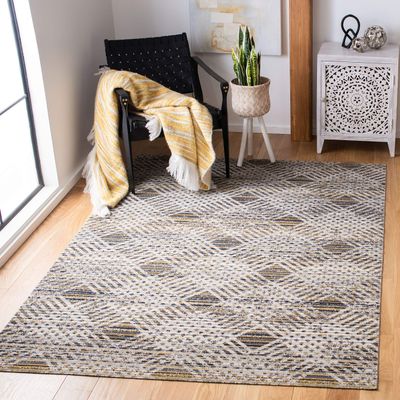 SAFAVIEH Washable Rug Outdoor Montage Collection - 3' x 5', Dark Grey & Grey, Non-Shedding & Easy to Clean, Ideal for Patio, Backyard, Mudroom (MTG341F)