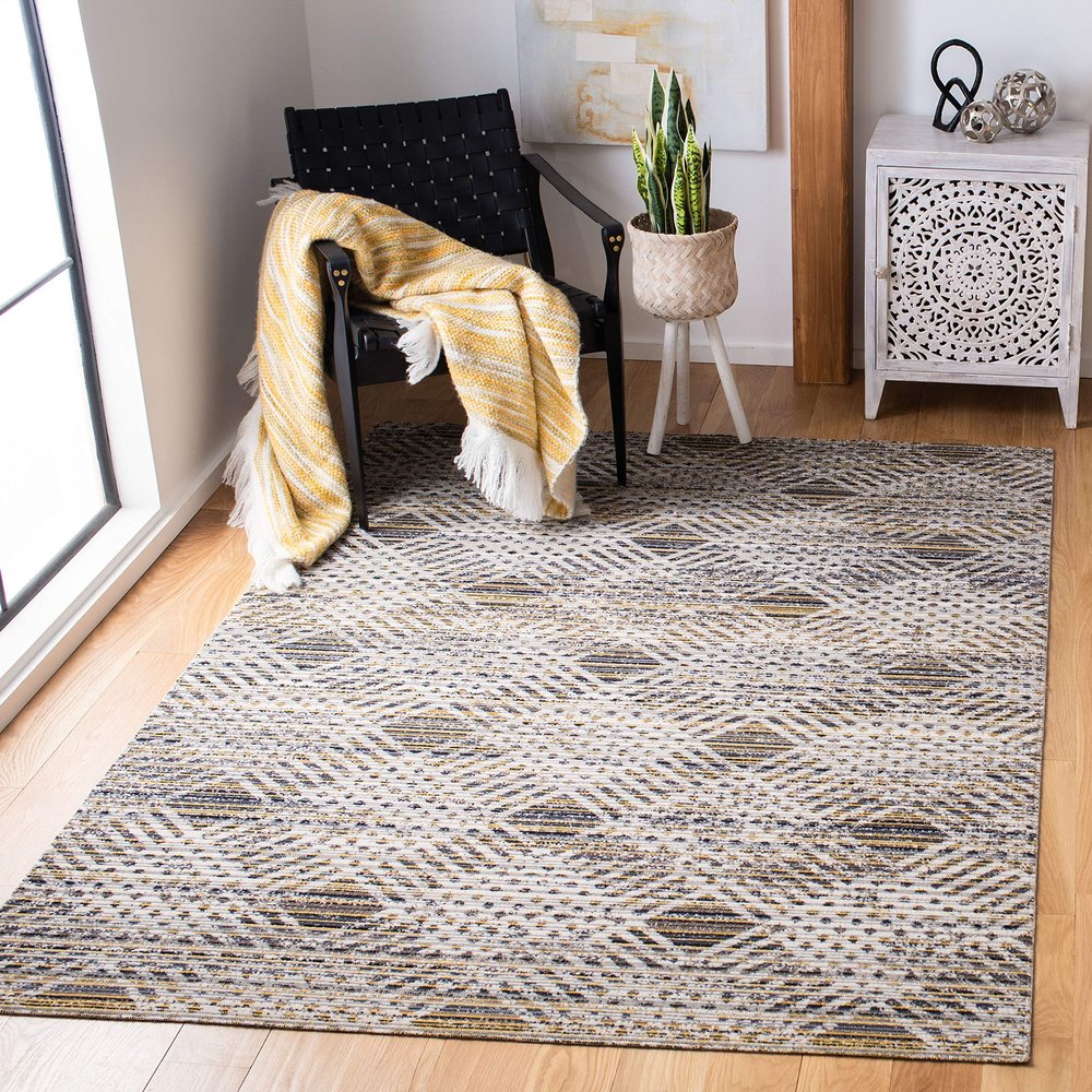SAFAVIEH Washable Rug Outdoor Montage Collection - 3' x 5', Dark Grey & Grey, Non-Shedding & Easy to Clean, Ideal for Patio, Backyard, Mudroom (MTG341F)