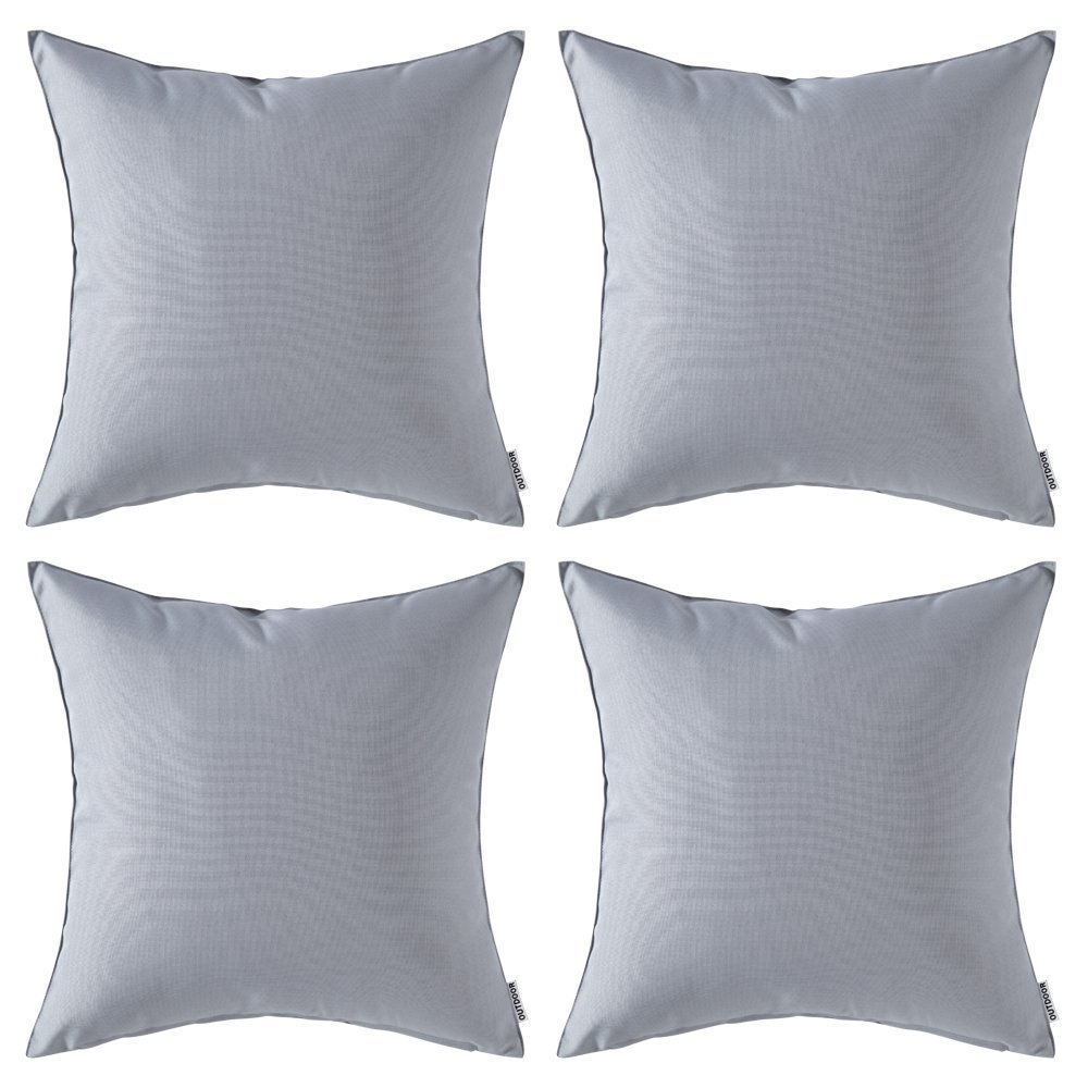 MIULEE Pack of 4 Decorative Outdoor Waterproof Summer Pillow Covers Square Garden Cushion Cases PU Coating Throw Pillow Cover Shell for Patio Tent Park Couch 16x16 Inch Light Grey